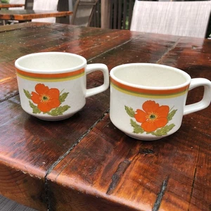 Vintage Lenox Temper Ware Fire Flower Coffee/Tea Cup Orange Poppy Set Of 2 - Picture 1 of 7
