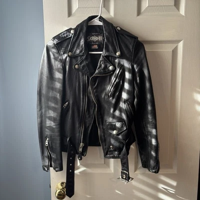 XS Schott NYC Women’s Black Genuine Leather Motorcycle Jacket - Image 1 of 4