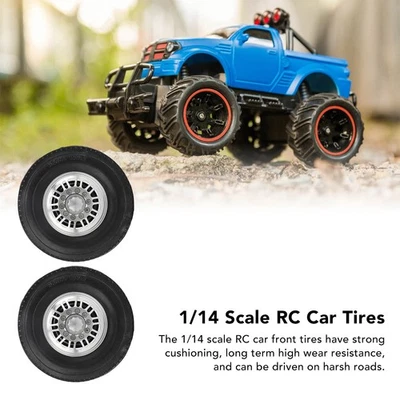 2x 1/14 Skala RC Auto Vorderreifen Metall Rad Felgen Naben Gummi Reifen Kit Für - Bild 1 von 4