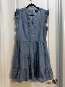 Laundry Blue Short Sleeve Dress Sz 14 Embroidered Tiered Armpit To Armpit 21” - Picture 1 of 7