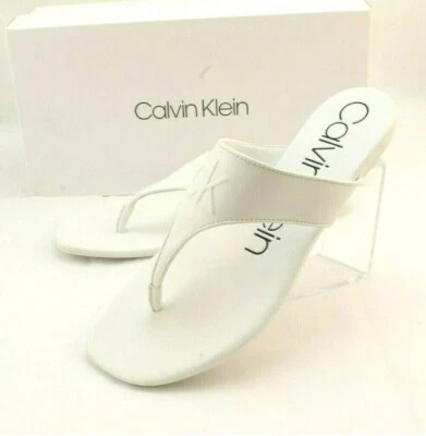 Sandalia Tanga Calvin Klein Saela Blanca Logo Repujado Nueva Sin Caja Talla-9.5 Foto 1 de 4