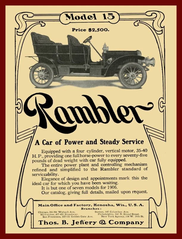 1902 Rambler Model 15 Automobile NEW Metal Sign 24x30" USA STEEL XL Size 7 lb - Изображение 1 из 1