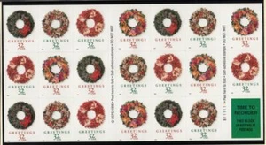 1999 Christmas Wreaths Sc 3252e MINT booklet pane of 20, plate number B111111 - Picture 1 of 1