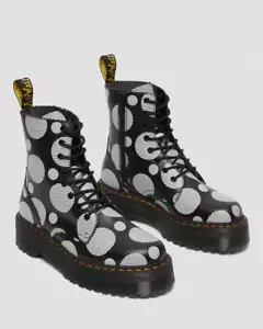 Nuovi con scatola Dr. Martens JADON POLKA A POIS STIVALI PLATEAU IN PELLE LISCIA 26882009 - Foto 1 di 5