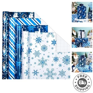 Vibrant Christmas Gift Wrap Pack - 4 Jumbo Rolls Featuring Santa & Snowmen - Picture 1 of 10