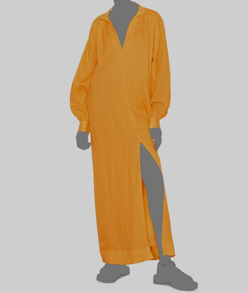 Frame Women's Orange V-Neck Kaftan Linen Blend Maxi Dress Size XS