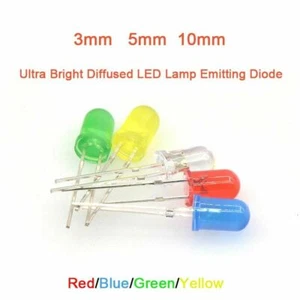 3/5/10mm Ultra Bright Diffused LED Lamp Emitting Diode Red/Blue/Green/Yellow - Picture 1 of 6