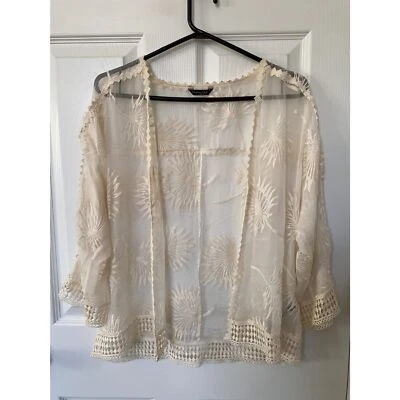 Cárdigan Boho Chic Kimono de Encaje Crema Transparente Massimo Dutti - Encubrimiento Bordado Foto 1 de 4