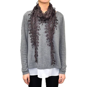 Lace Scarf Long Fishnet Fringe Tassel Sheer Tear Drop Polka Dot Embroidery - Picture 1 of 15