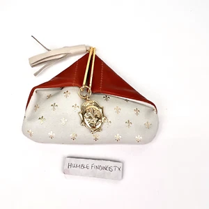 Vintage Fiocchi Italian Leather Triangle Coin Purse Fleur de Lis Unique Foldable - Picture 1 of 8