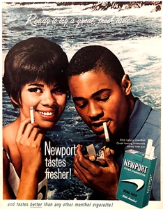 NEWPORT MENTHOL CIGARETTES—AFRICAN AMERICAN COUPLE—LARGE VINTAGE 1960s PRINT AD - Picture 1 of 1