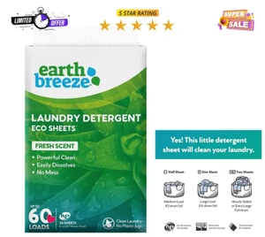 Earth Breeze Laundry Detergent Eco-Sheets 60-Loads Each, Fresh Scent,usa stock - Picture 1 of 7
