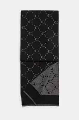 Silenciador/bufanda Coach para mujer negra con estampado metálico de lana merino (CM060) Foto 1 de 4