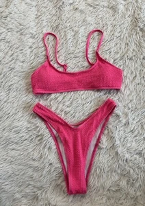 SHEIN rosa strukturierter hoch geschnittener BIKINI BADEANZUG 2-teiliges SET Größe Small - Bild 1 von 4