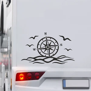 Kompass Aufkleber 50x30 cm Meer Möwen Windrose Wohnmobil Sticker Wohnwagen Van - Bild 1 von 5
