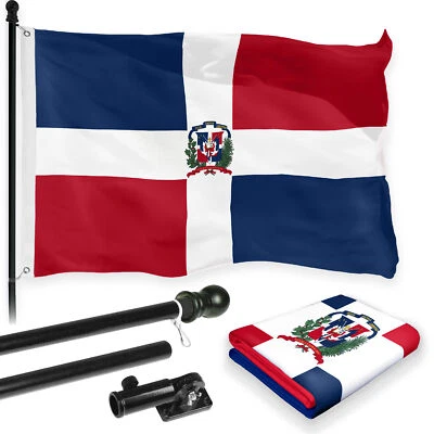 NUEVO G128 Juego de Bandera y Asta de Bandera de República Dominicana, 6FT Poste Negro y 3x5FT 150D Foto 1 de 4