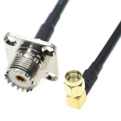 UHF female SO239 flange to SMA male right angle connector lot RF Coax Cable RG58 - Image 1 of 2