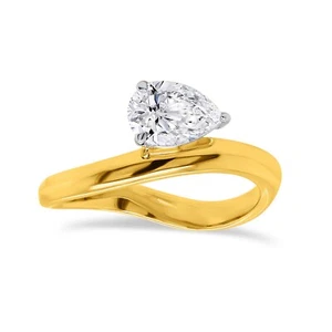 IGI 1 Ct Pear Cut Lab-Grown Diamond Unique Solitaire Engagement Ring 14K Gold - Picture 1 of 10