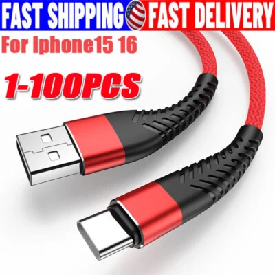 Braided USB C Type C Fast Charging Data Cable Cord for i Phone 16 Pro Max 15 lot - Image 1 of 4