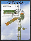 Guyana 1989 Trains MNH mini feuille + timbre annulation.