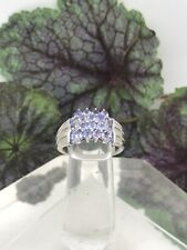 Round Cut Purple Blue Tanzanite Cluster 925 Sterling Silver Size 7.25 Ring H