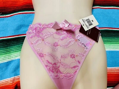 NWT Donna L’Oren Pink Sexy Sheer Lace Sequin Triple Strap Thong Panties M - Image 1 of 3