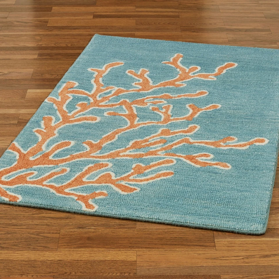Windham Wool Coral Design Rectangle Area Rug Coastal Beach Decor - Image 1 of 1