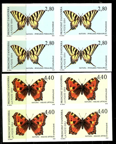 Andorra Not Indented Yvert 451 And 452 Butterflies 1994 Bloc - 4 Value 240 Euros Cover