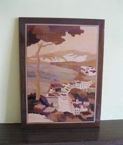 Cuadro de marquetería italiana con incrustaciones de madera Sorrento Via Marina Grande Amalfi - Imagen 1 de 4