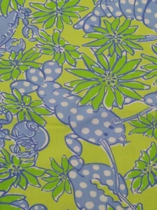 vintage LILLY PULITZER fabric lobster crab SEAFOOD SALAD lime green blue gingham - Picture 1 of 9