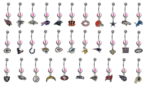 Breast Cancer Awarenes Football Belly Navel Ring Pink Ribbon PICK YOUR TEAM Cover
