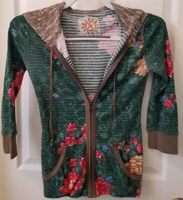 Sudadera con Capucha Free People Ligera Térmica con Cremallera Verde con Borde Multi Floral/Bronce XS Foto 1 de 4