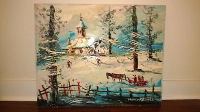  Morris Katz Original Oil Painting 24" x 30" Signed 1988 " EASTERN WINTER SCENE? - Bild 1 von 4
