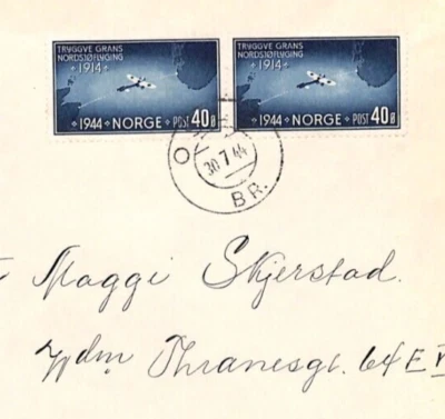 NORWAY 1944 WW2 Cover 40o *NORTH SEA FLIGHT* (1914) Pair BLERIOT AEROPLANE YX169 - Image 1 of 4