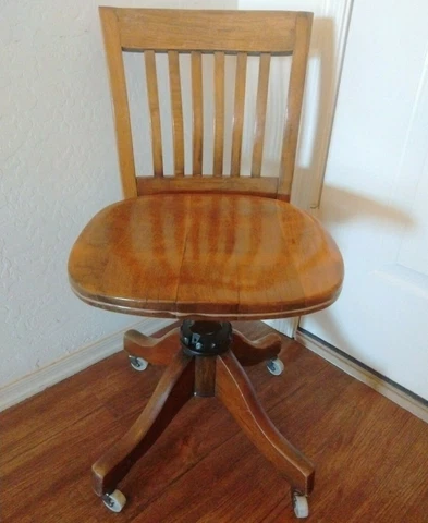 Antique Oak Desk Chair Office Rolling Castors Cast Iron Swivel Banker Lawyer Cover