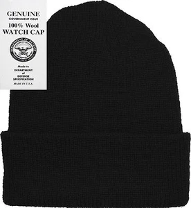 Orologio Nero 100% Lana Cappello Caldo Inverno Campeggio Cappello Lavorato a Maglia USA 8492 - Foto 1 di 6