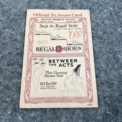 1926 Boston Red Sox Fenway 5¢ Score Card Program, vs. Washington Senators - Image 1 of 4