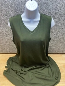 Maxi Vestido sin Mangas Eileen Fisher XS Verde Tencel Cuello en V Elastizado Clásico - Imagen 1 de 10