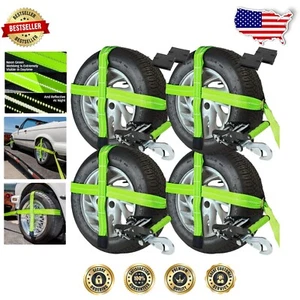 4 Pack High-Vis Tie Down Straps for Secure Vehicle Transport - 3300 lbs Capacity - Picture 1 of 11