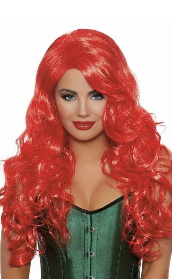 Peluca Larga Ondulada Llama - Rojo Brillante - Hiedra Venenosa - Accesorio de Disfraz - Adulto Adolescente Foto 1 de 1