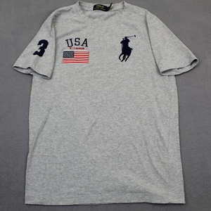 Polo Ralph Lauren Shirt Youth Large Gray Big Pony Flag Patch Rugby Boys #3 - Picture 1 of 11