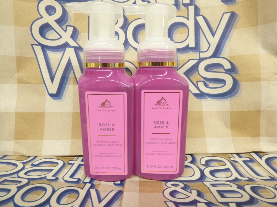 Lote de 2 Jabones de Manos Espumosos Suave Baño y Cuerpo Funciona Rosa y Ámbar Foto 1 de 1