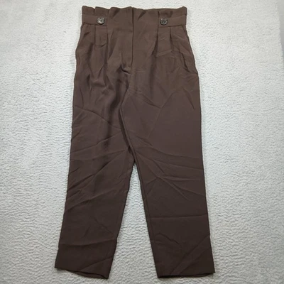 H&M 裤子女式 12 棕色高腰纸袋打褶锥形连衣裙工作办公室 — 第 1/4 张图片