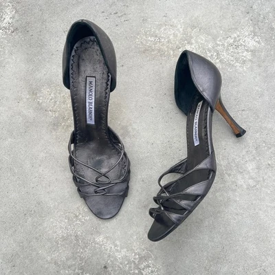 Manolo Blahnik | Authentic Vintage Gray Leather Strappy D'Orsay Heels (37.5) - Image 1 of 4