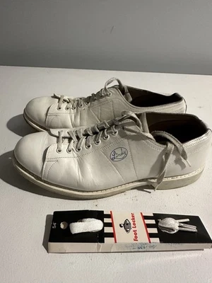 Antigo Linds Classic destro branco usado tênis de boliche masculino tamanho 9.5D com cordas - Imagem 1 de 4