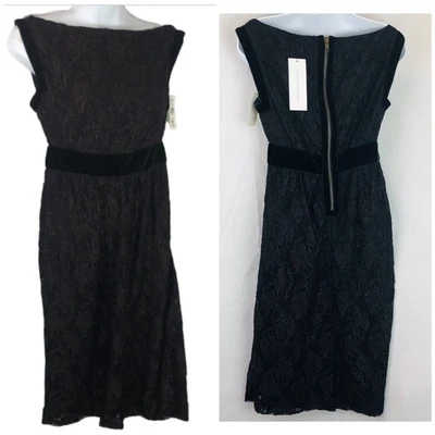 Vestido DVF Diane Von Ferstenberg Negro Bronce Encaje Talla 2 Ajuste Acampanado Espalda Cremallera Nuevo con Etiquetas Foto 1 de 4