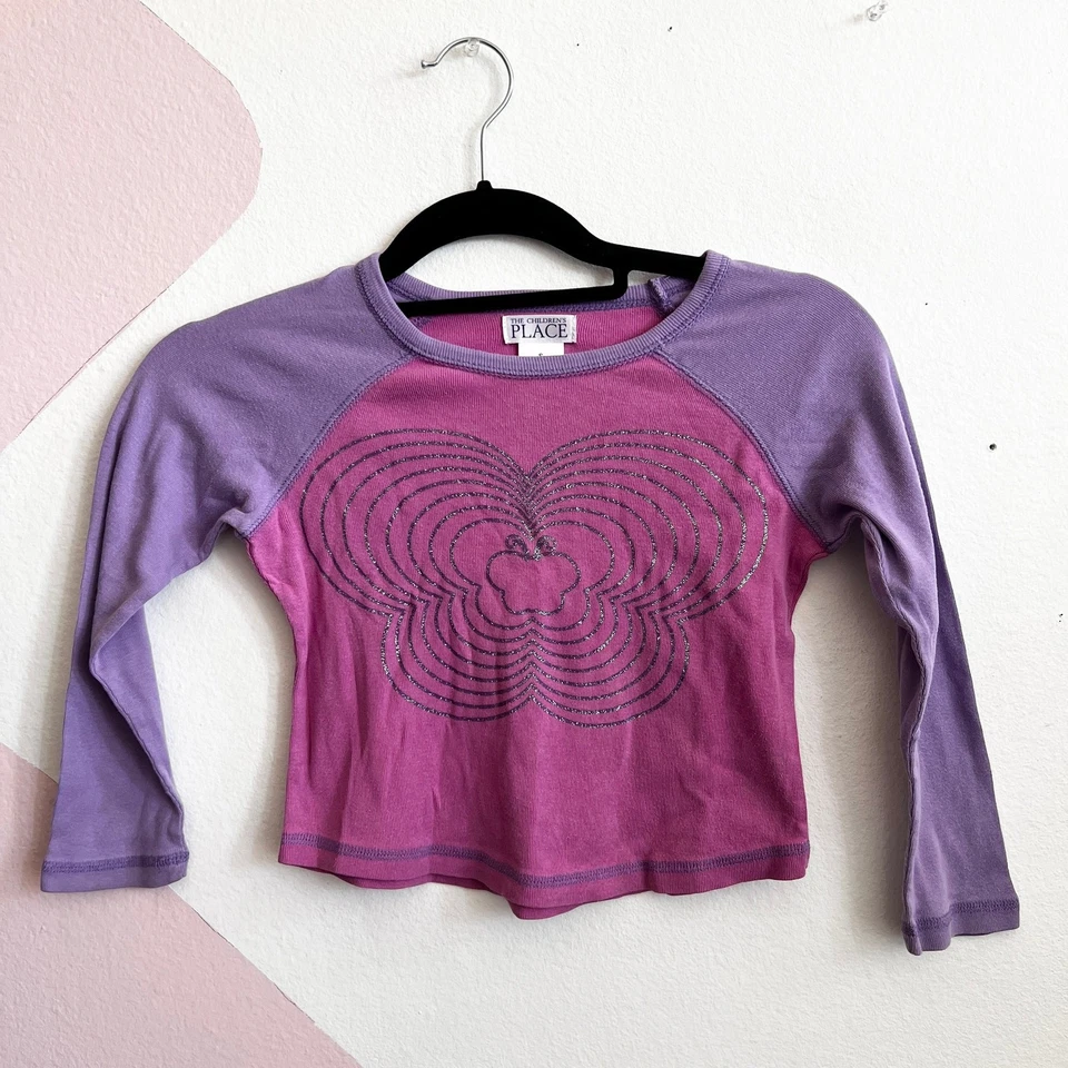 Girl's Children's Place Glittery Butterfly Long Sleeve Top Size Small 5/6 - Image 1 of 4
