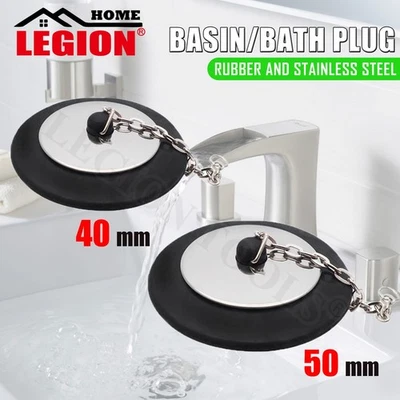 Stainless Steel Basin Sink Plug 50mm/40mm Rubber Black Insert - image 1 of 3