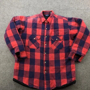 Vintage Woolrich Flannel Shirt Jacket Mens Large Red Buffalo Plaid Quilted Lined - Picture 1 of 16