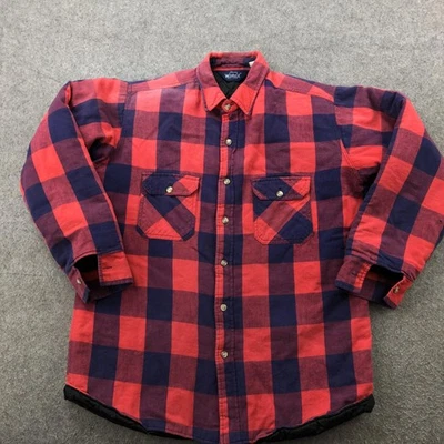 Vintage Woolrich Flannel Shirt Jacket Mens Large Red Buffalo Plaid Quilted Lined - Image 1 of 4